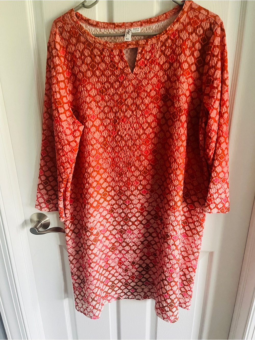 Women's Orange Patterned Shift Dress
